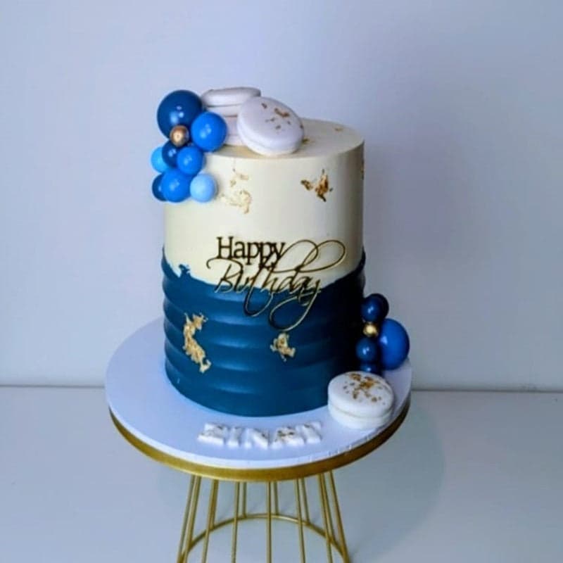 Royal Navy & Gold Luxury Milestone Cake by SugarblissNmore